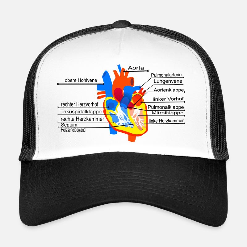 Coeur anatomique, Cor, - Casquette trucker  - blanc/noir