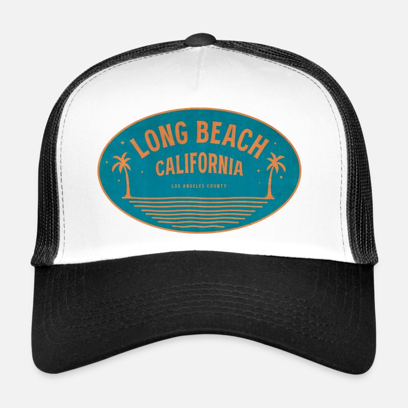 Long Beach California Retro Beach Motif Trucker Cap