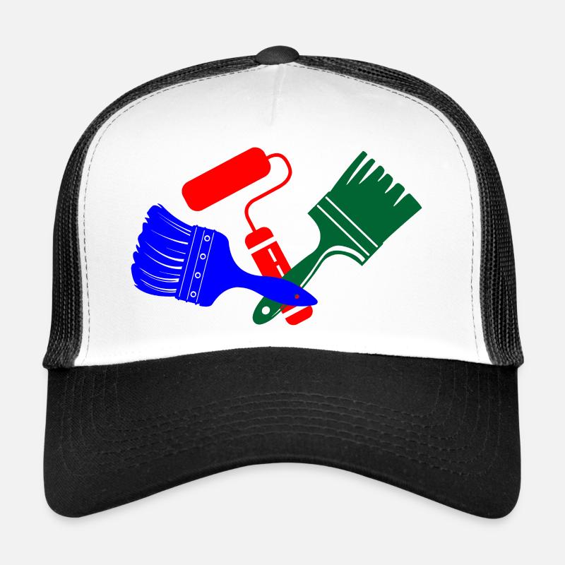 Pinsel und Farbroller in blau rotgrünem Logo Trucker Cap