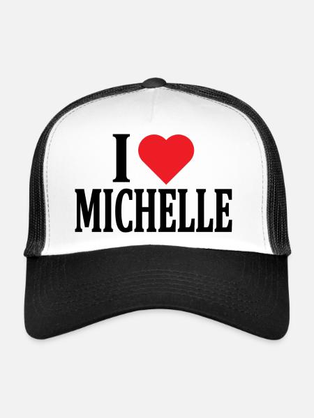 nom du t-shirt J’adore Michelle idée cadeau t-shirt - Casquette trucker  - blanc/noir - Devant