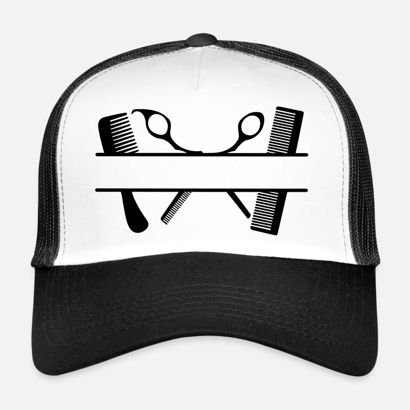 Zwei Kämme und Scheren Textbanner Trucker Cap