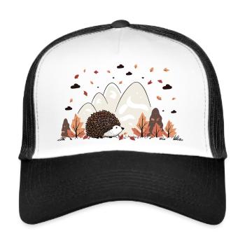 Autumn Motif Drawing with Hedgehog - Trucker Cap - white/black - Front
