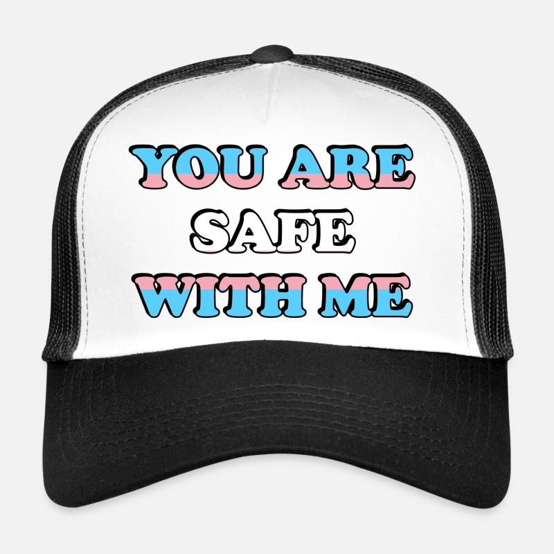 You Are Safe With Me Trans Flag - Trucker Cap - white/black