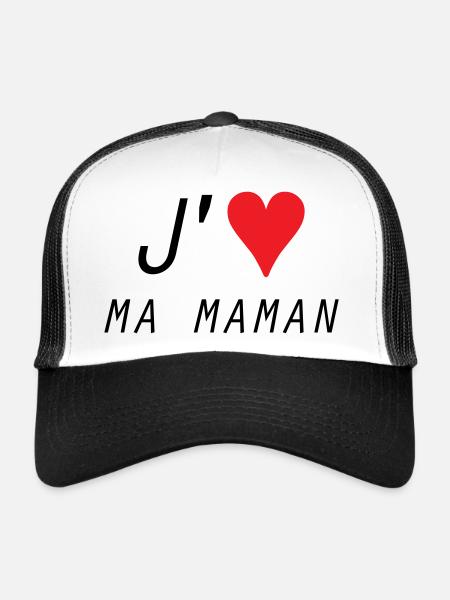 J'aime ma maman - Fête des Mères - Casquette trucker  - blanc/noir - Devant