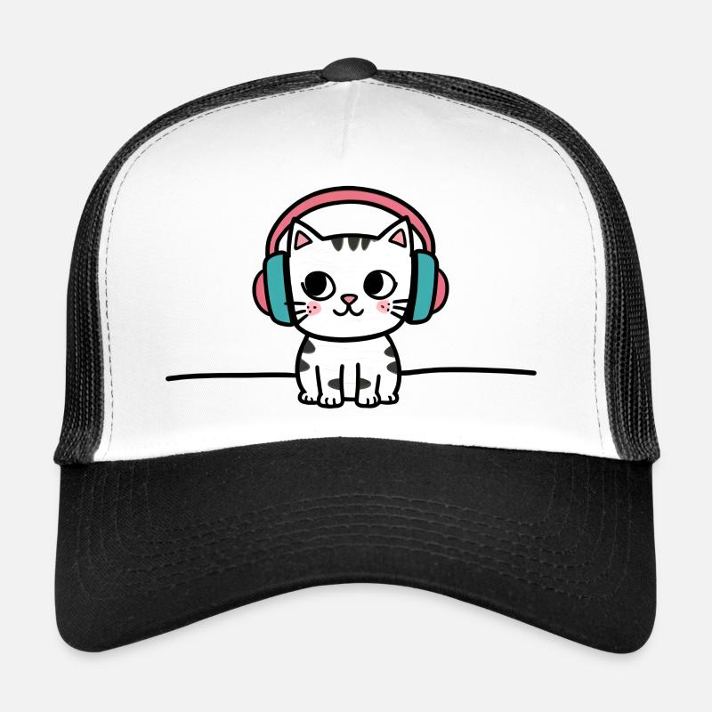 Chat mignon avec des écouteurs Doodle Casquette trucker 