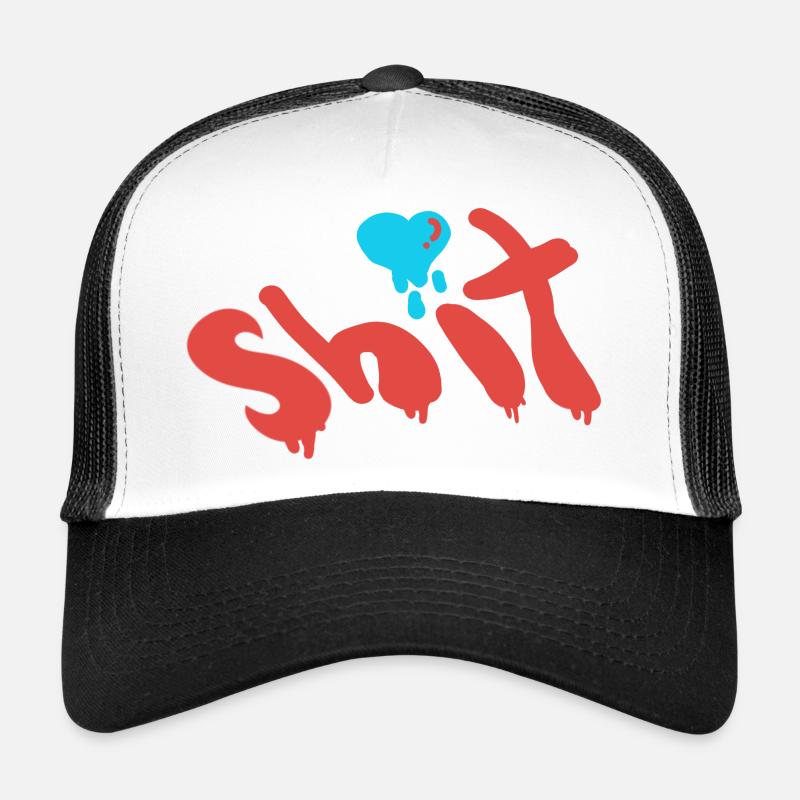 Shit Word Inspirational Typography Type in Red Bl Trucker Cap
