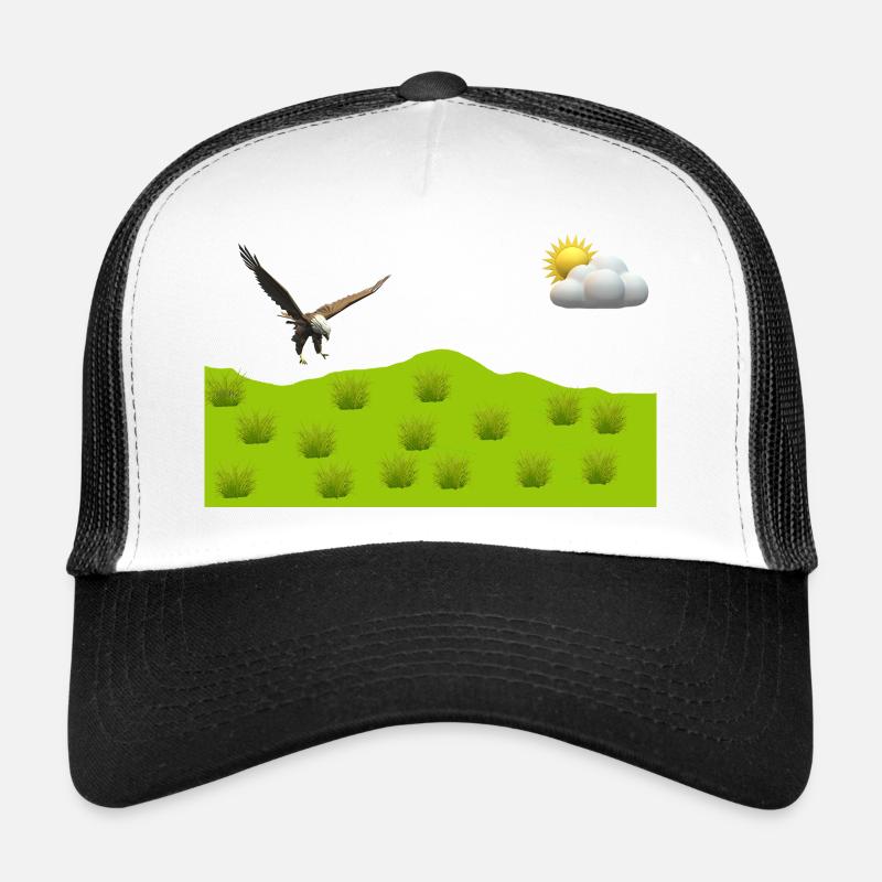 Eagle over green landscape Trucker Cap