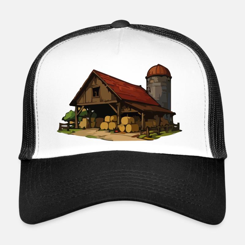 Rustic barn with hay bales Trucker Cap