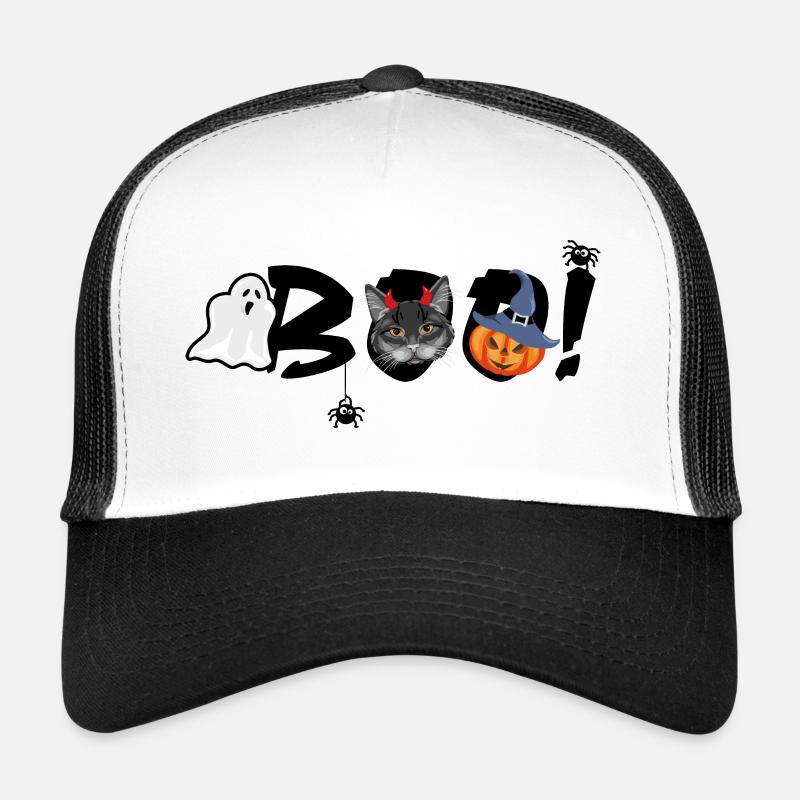 Funny Halloween banner with black cat Trucker Cap