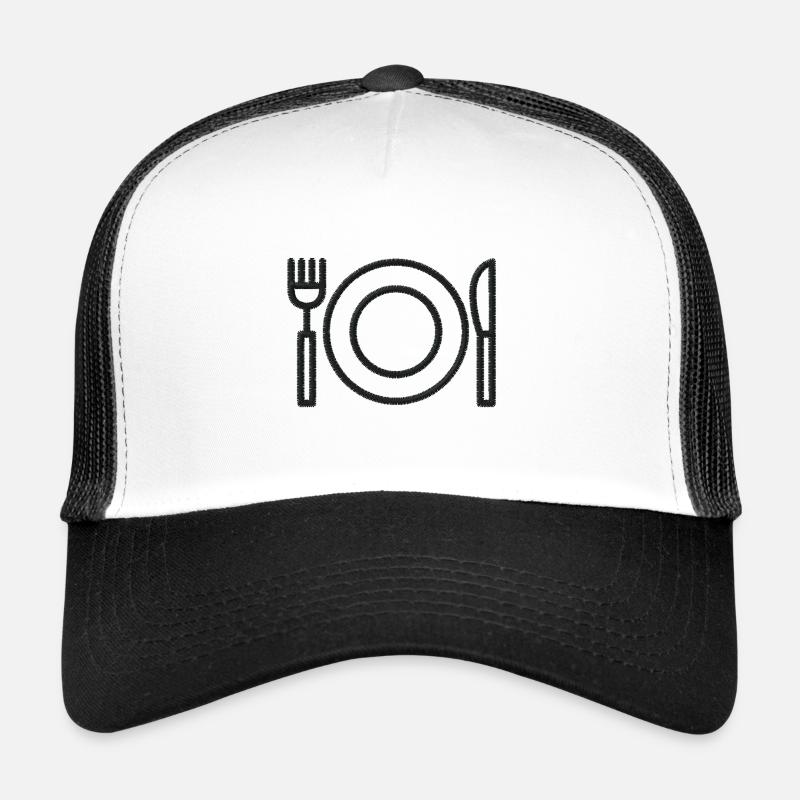 Teller mit Besteck - Trucker Cap - Weiß/Schwarz
