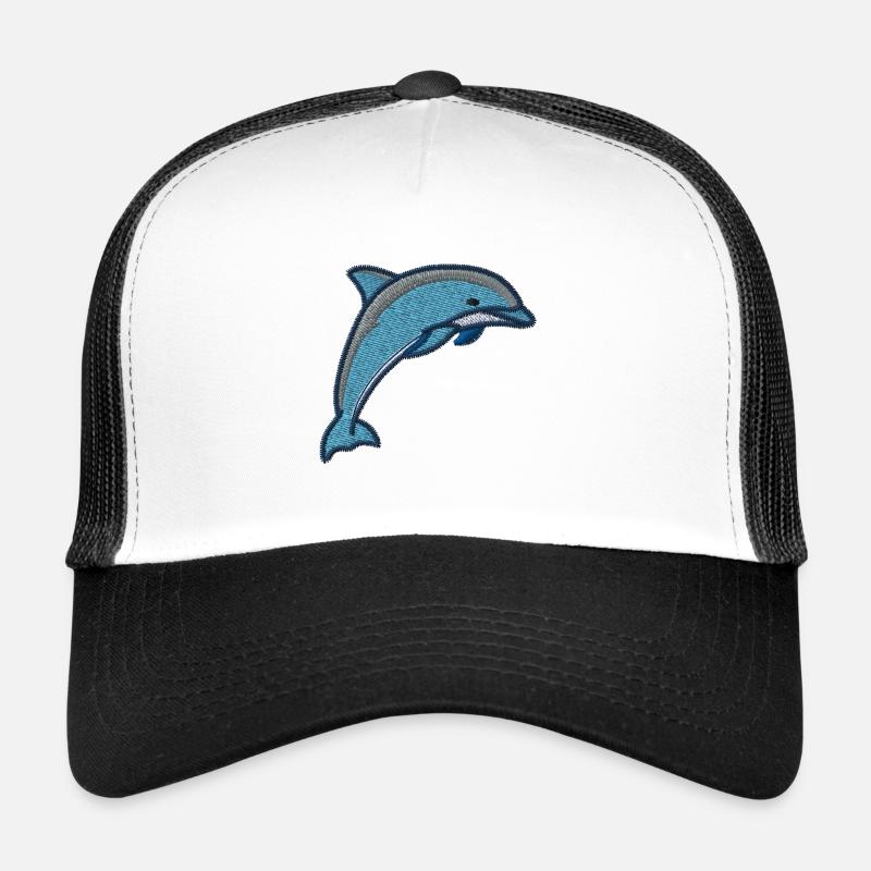 Delfin bestickt - Trucker Cap - Weiß/Schwarz