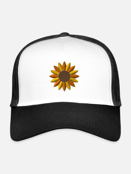 Tournesol brodé - Casquette trucker  - blanc/noir - Devant