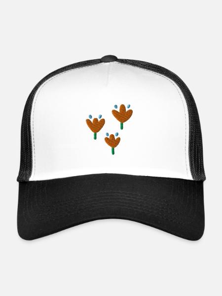 Tulipes brodées - Casquette trucker  - blanc/noir - Devant