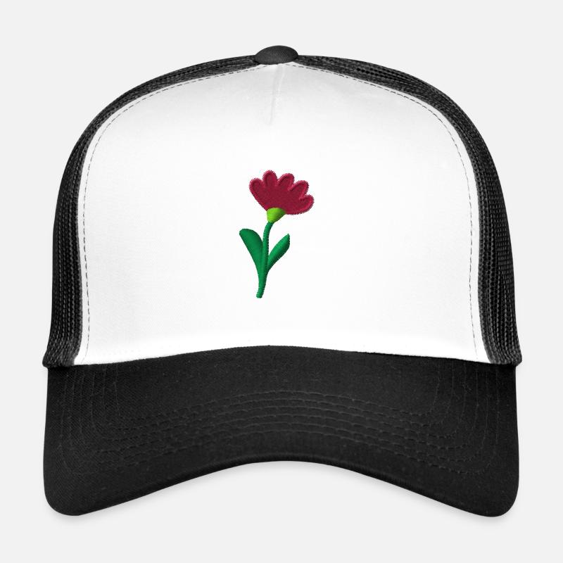 Fleur brodée - Casquette trucker  - blanc/noir