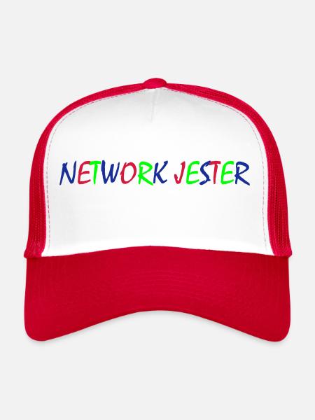 Network Jester – Colorful Typography - Trucker Cap - white/red - Front