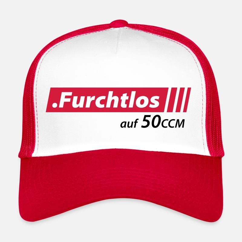 Furchtlos auf 50ccm Stolzer Mofa- und Mopedfahrer - Trucker Cap - Weiß/Rot