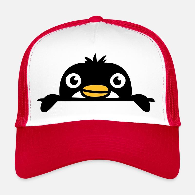 Petit pingouin jetant un coup d’œil doux de derrière le mur enfant Casquette trucker 