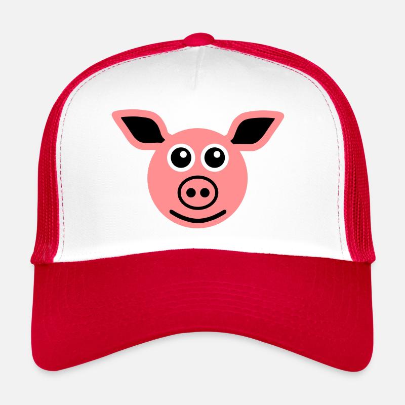 ★ design colors changeable ★ face pig - Trucker Cap - white/red