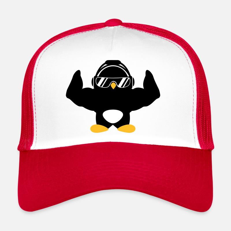 Pinguin Bodybuilder Sonnenbrille Kopfhörer Muskeln Trucker Cap