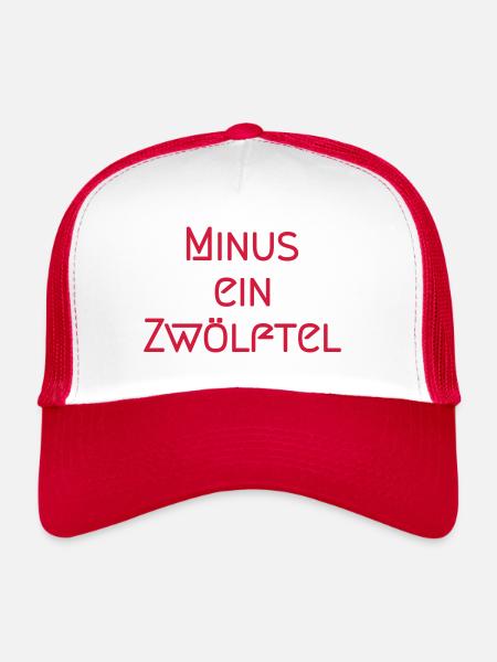 Minus ein Zwölftel in Buchstaben - Trucker Cap - Weiß/Rot - Vorne