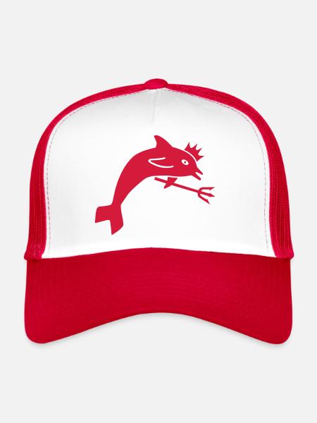 ★ couleurs de conception modifiables ★ dauphin, couronne, trident - Casquette trucker  - blanc/rouge - Devant