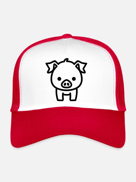 cochon - Casquette trucker  - blanc/rouge - Devant