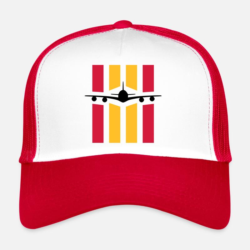 ★ Design colors changeable ★ Airplane in front of 4 strips - Trucker Cap - white/red
