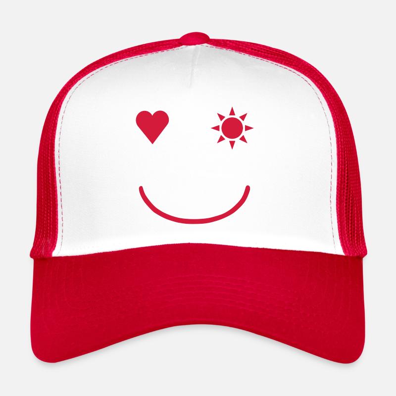 ★ Couleurs de conception modifiables ★ Visage souriant - Casquette trucker  - blanc/rouge
