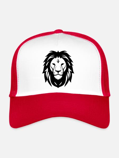 Felin jungle tête de lion - Casquette trucker  - blanc/rouge - Devant