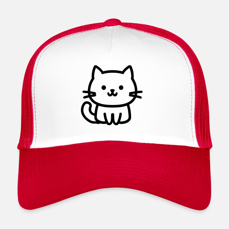 Katze - Trucker Cap - Weiß/Rot