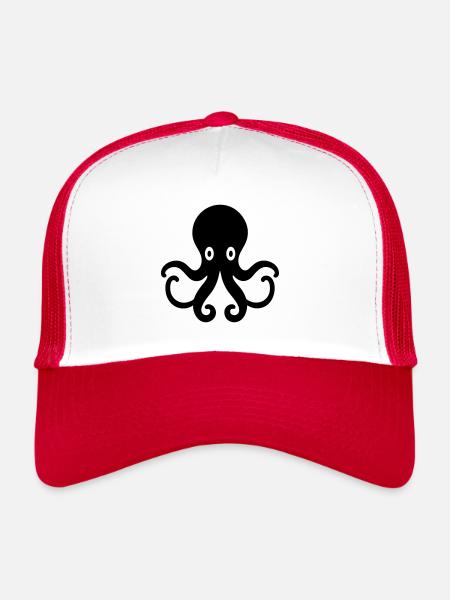 Pieuvre - Casquette trucker  - blanc/rouge - Devant
