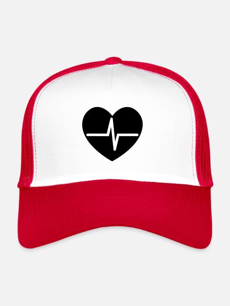 battement de coeur - Casquette trucker  - blanc/rouge - Devant