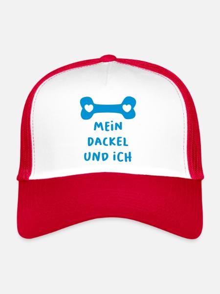 Teckel chien os coeur chien amour animal amour bande dessinée - Casquette trucker  - blanc/rouge - Devant
