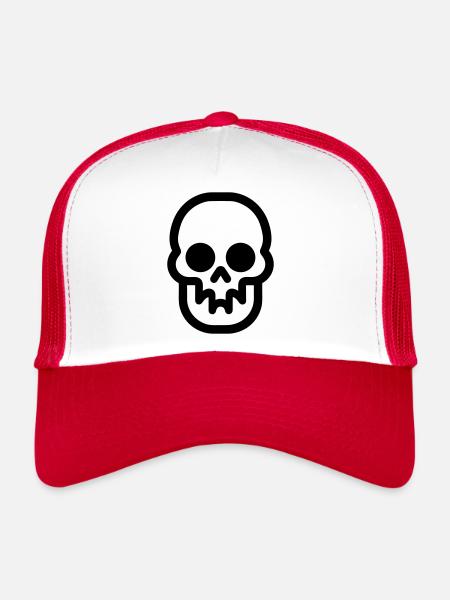 Tête de mort - Casquette trucker  - blanc/rouge - Devant
