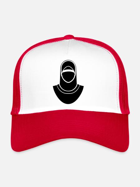 hijab foulard femme musulmane - Casquette trucker  - blanc/rouge - Devant