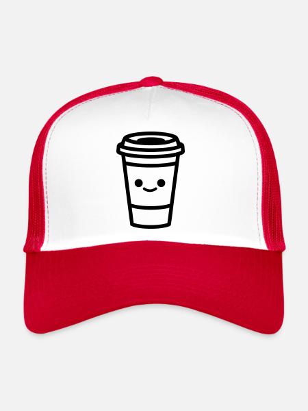Kaffeebecher - Trucker Cap - Weiß/Rot - Vorne