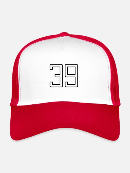 Number 39 (University Style) - Trucker Cap - white/red - Front