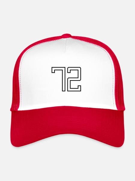 Number 72 (University Style) - Trucker Cap - white/red - Front