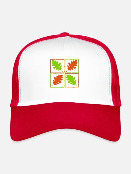 Feuilles de bois allemands feuilles glands automne - Casquette trucker  - blanc/rouge - Devant