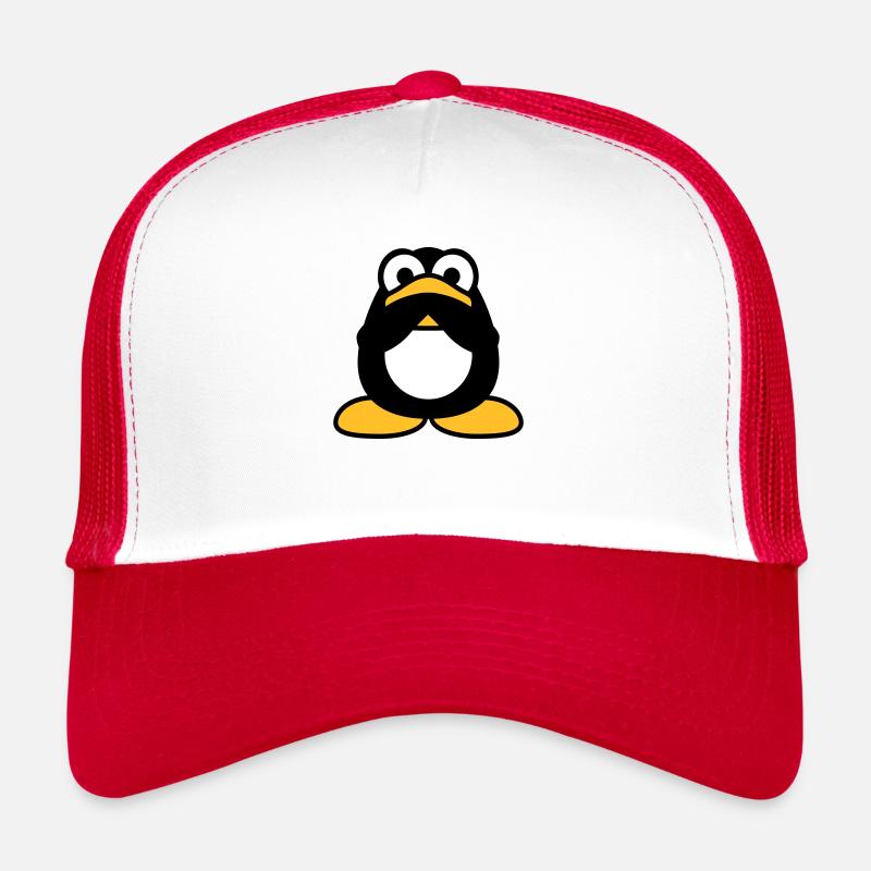 Penguin Nothing Talking Silent Hands Covering Mouth Trucker Cap