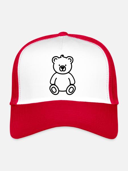 Ours en peluche - Casquette trucker  - blanc/rouge - Devant