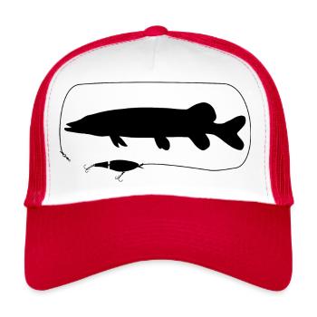 Hecht mit Wobbler - Trucker Cap - Weiß/Rot - Vorne