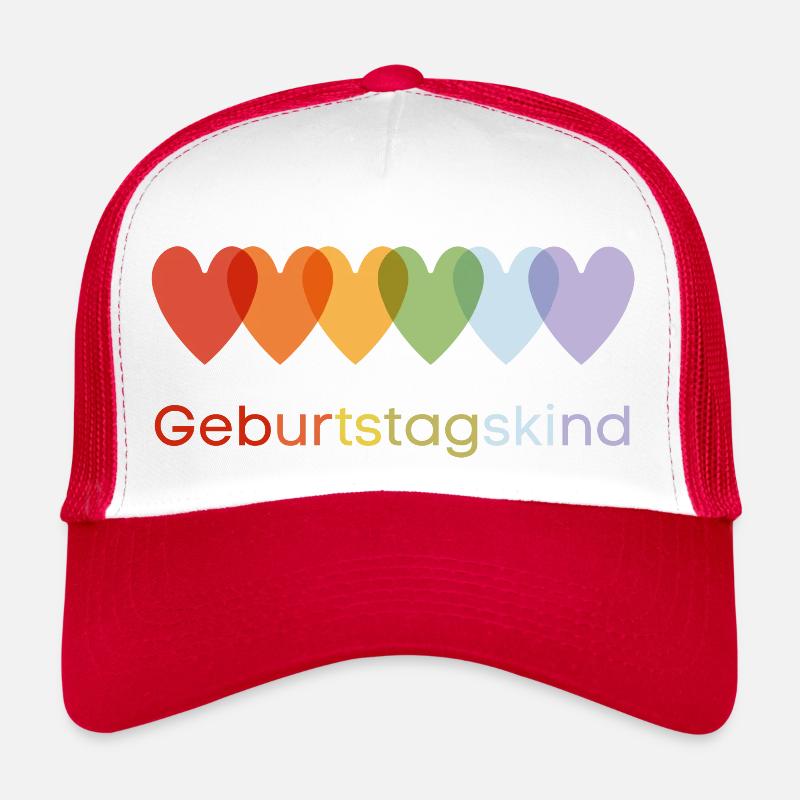 Geburtstagskind Regenbogen-Herzen Trucker Cap
