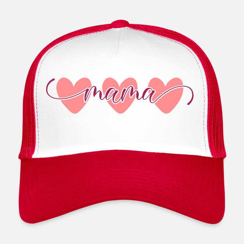 mama with three hearts 01 - Trucker Cap - white/red