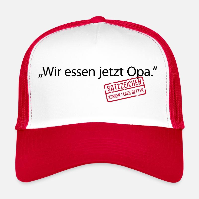 Wir essen jetzt Opa Satzzeichen Leben retten Komma - Trucker Cap - Weiß/Rot