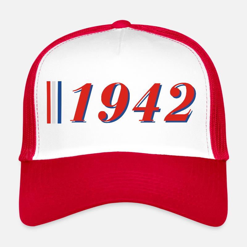 Année 1942 - Casquette trucker  - blanc/rouge