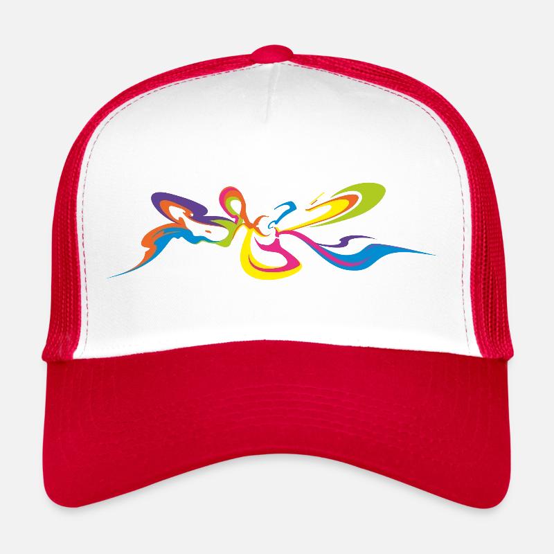 Psychedelic Butterfly - Back Graffiti Design - Trucker Cap - white/red