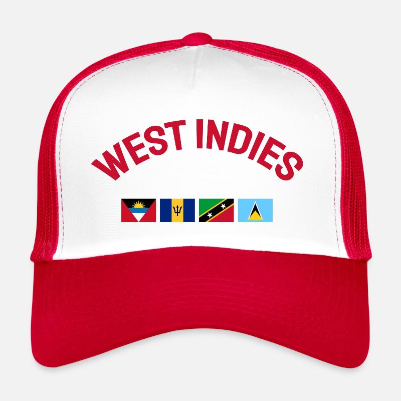 West Indies Flags - Karibik - Caribbean - Flaggen - Trucker Cap - Weiß/Rot