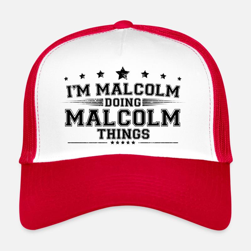 Ich bin Malcolm, der Malcolm-Dinge tut - Trucker Cap - Weiß/Rot