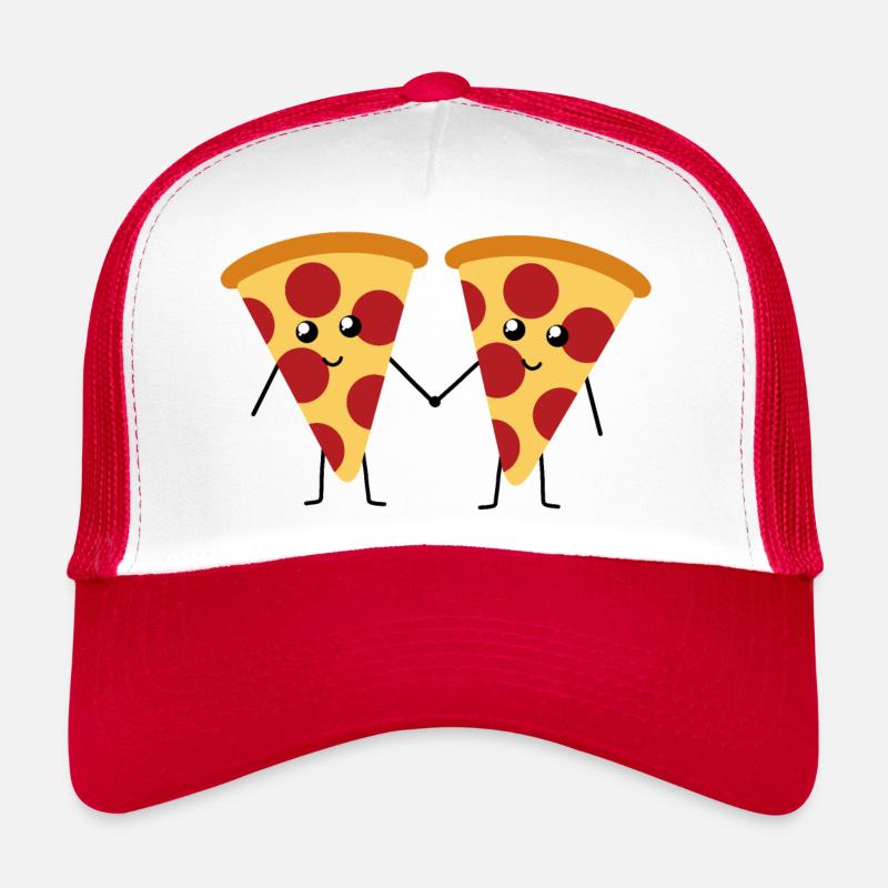 Cute kawaii pepperoni pizza holding hands - Trucker Cap - white/red